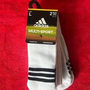 Adidas White and Black Crew Athletic Socks